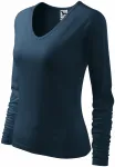 Tricou ajustat pentru femei, decolteu în V, albastru inchis