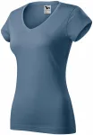 Tricou dama slim fit cu decolteu în V., denim