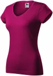 Tricou dama slim fit cu decolteu în V., roșu fucsia